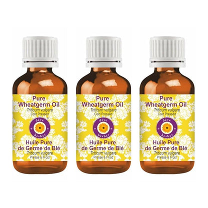 Deve Herbes Pure Wheatgerm Oil (Triticum vulgare) Cold Pressed (Pack of three)100ml X 3 (10 oz)