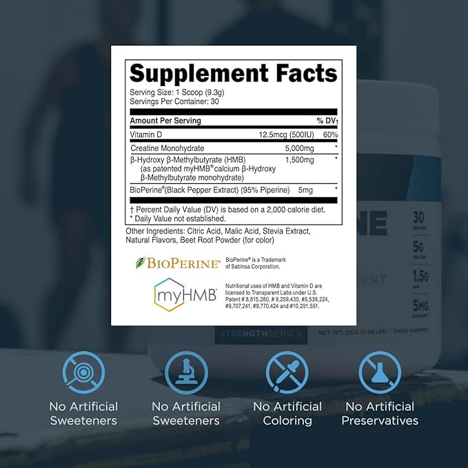 Transparent Labs Creatine HMB - Creatine Monohydrate Powder with HMB for Muscle Growth, Increased Strength, Enhanced Energy Output, and Improved Athletic Performance - 30 Servings, Watermelon