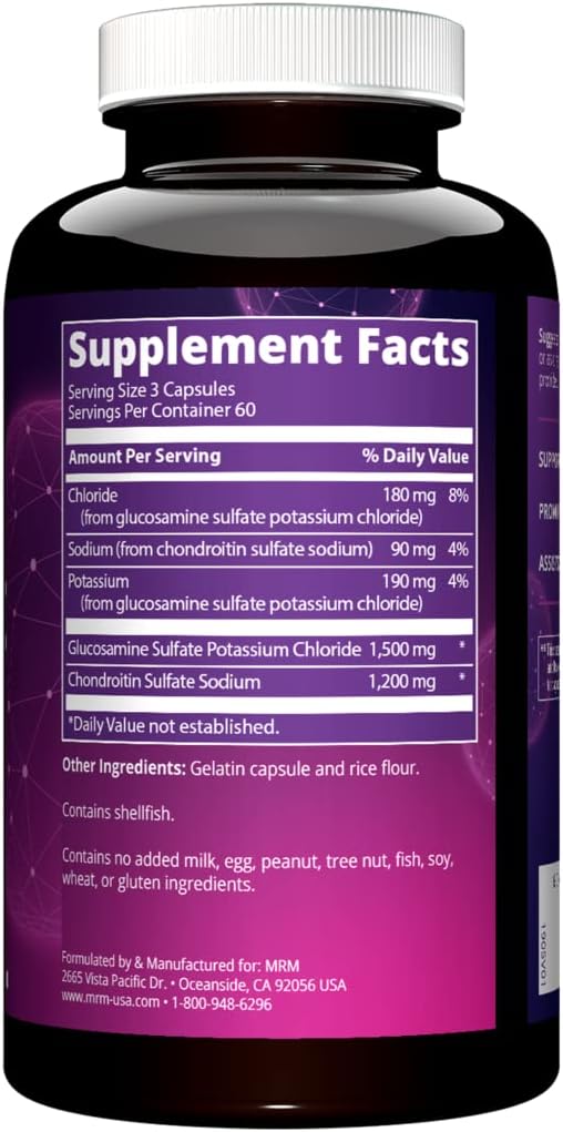 MRM Nutrition Glucosamine 1500mg & Chondroitin Sulfate 1200mg-For Women and Men-Joint Support Supplement for Cartilage Health, Mobility, Connective Tissue, & Nutrition, Gluten-Free - 60 Servings