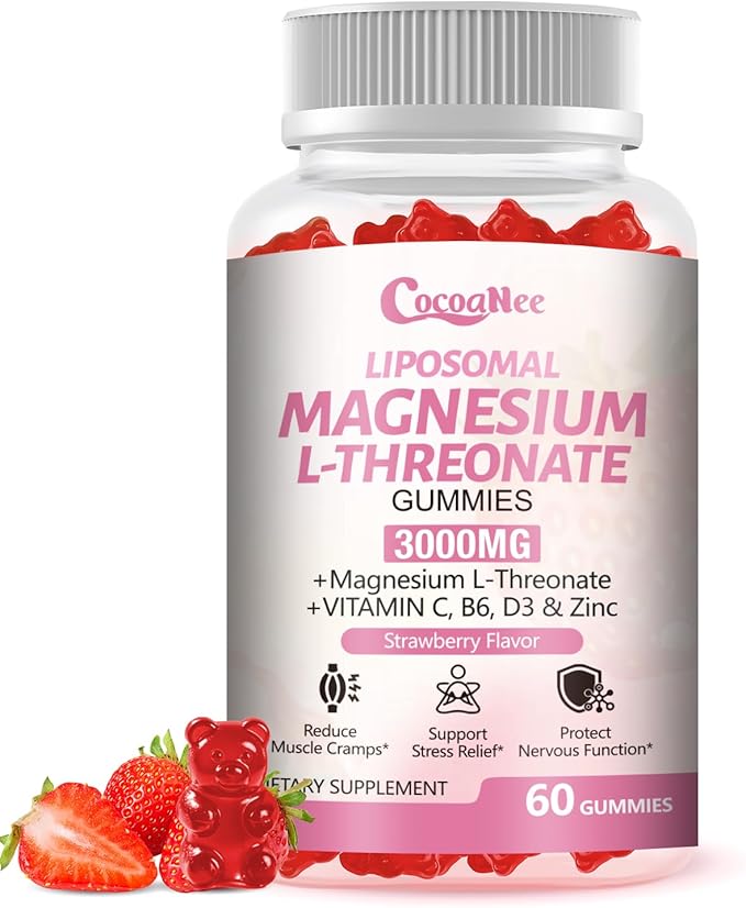 3000mg High-Potency Liposomal Magnesium Threonate Gummies, Magnesium L-Threonate Supplements, Liposomal Enhance 98% Absorption, Muscle & Nervous System Support for Adults & Kids, Strawberry Flavor