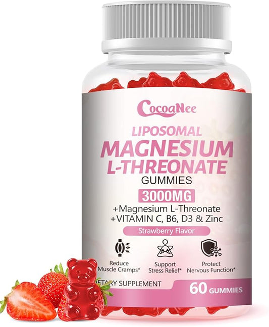 3000mg High-Potency Liposomal Magnesium Threonate Gummies, Magnesium L-Threonate Supplements, Liposomal Enhance 98% Absorption, Muscle & Nervous System Support for Adults & Kids, Strawberry Flavor