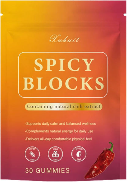 Spicy Blocks for Couples - Peach Flavor Intimacy Gummies, with Maca and Traditional Botanicals, Romantic Mood Enhancer for Women & Men (1)