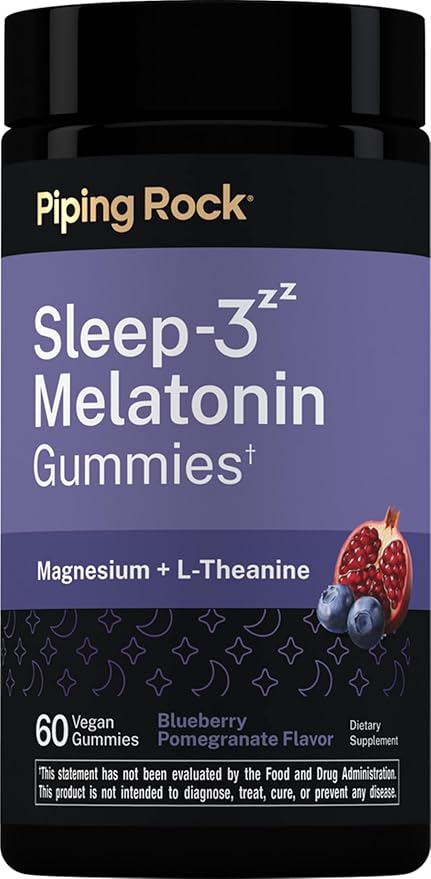 Piping Rock Melatonin Gummies | with Magnesium and L-Theanine | Blueberry Pomegranate Flavor | Vegan, Non-GMO and Gluten Free Supplement