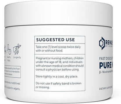 Renue By Science NMN Powder | 100g Fast Dissolve Powder Supplement | 500mg Nicotinamide Mononucleotide per Serving | Manufactured in the USA Third-Party Tested
