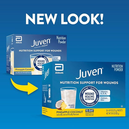 Juven Therapeutic Nutrition Drink Powder Including Collagen Peptides, Amino Acids, and HMB for Wound Healing Support, Pineapple Coconut, 30 Packets