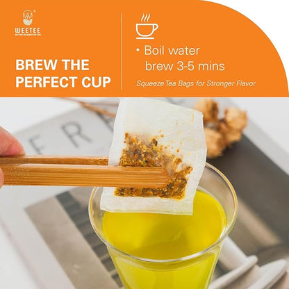 WT WEETEE Turmeric Ginger Tea Bags, 100% Pure Turmeric and Ginger Root Herbal Blend Savory & Spicy, Natural Caffeine-free Spice Tea