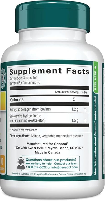 Genacol Plus – Glucosamine and Collagen Supplement, Ultra-Hydrolyzed Collagen Peptides, Eases Joint Movement, Maintains Cartilage, 90 Capsules (30-Day Supply)
