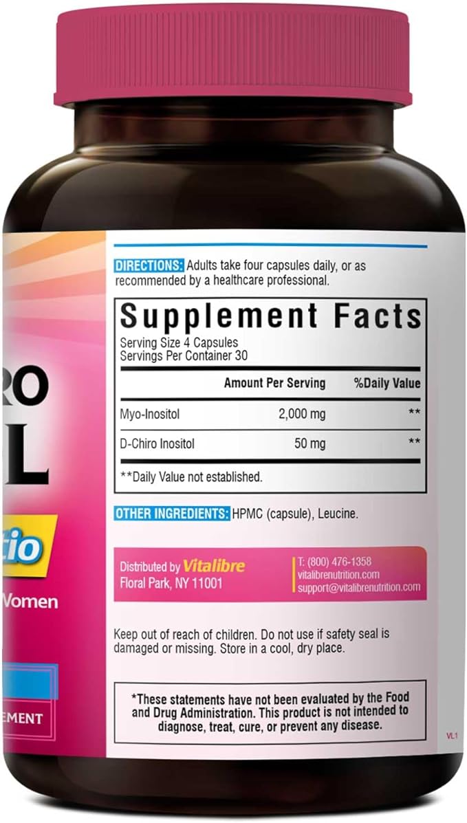 Inositol Supplement, Myo-Inositol & D-Chiro Inositol Supplements for Women, 40:1 Ideal Ratio, Hormone Balance and Women’s Wellness, 120 Vegan Capsules