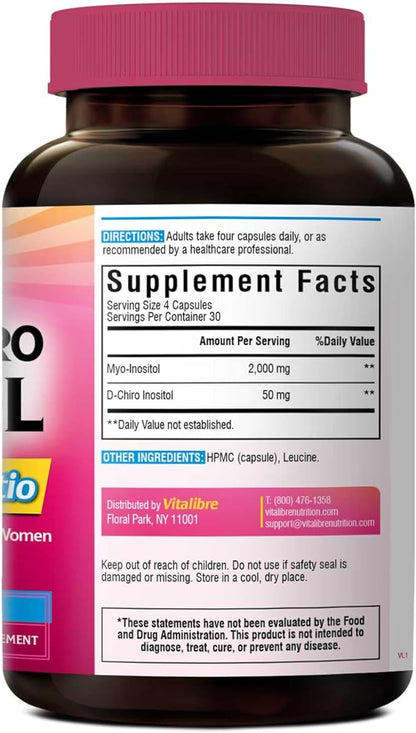 Inositol Supplement, Myo-Inositol & D-Chiro Inositol Supplements for Women, 40:1 Ideal Ratio, Hormone Balance and Women’s Wellness, 120 Vegan Capsules