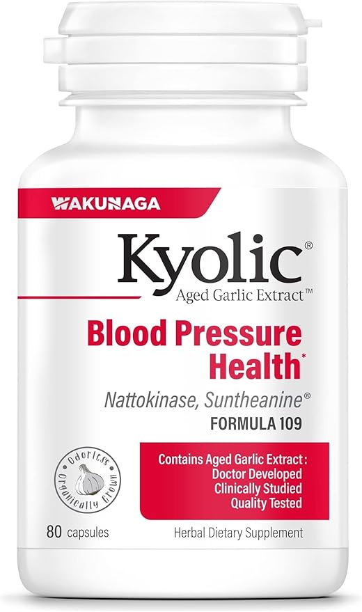 Kyolic Aged Garlic Extract Formula 109 - Blood Pressure Health Support - Cardiovascular Formula - Odorless Herbal Supplement - 80 Capsules (40 Servings)