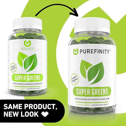 PUREFINITY Daily Super Greens Gummies with Spirulina, Spinach, Broccoli, Beet Root, Acai, and Other Vegetables, All-in-One Veggie Supplement – Non-GMO, Gluten Free, Vegan, 60 Count