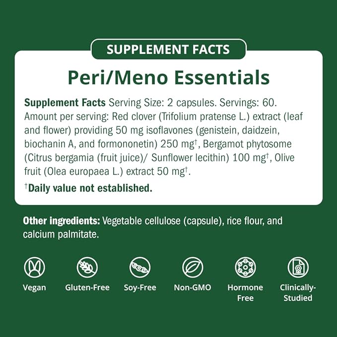 Semaine Peri/Meno Essentials - 60 Count Vegan Capsules - Clinically Studied to Ease Hot Flashes, Support Mood, Restore Hormone Balance - Non-GMO, Hormone-Free, Soy-Free