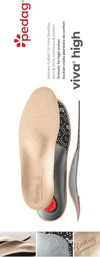 Pedag Viva High | Extra High Arch Support | Handmade in Germany | Plantar Fasciitis Relief | Heel Cushion | Activated Charcoal Odor Control | Metatarsal Support | Tan Leather | Men US 12/ EU 45