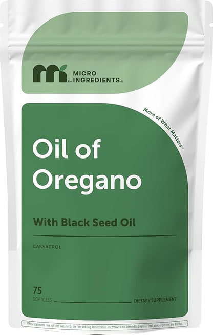 Micro Ingredients Oil of Oregano with Black Seed Oil, 75 Softgels | 2-in-1 Oregano Oil & Black Seed Oil Complex | 4X Strength Carvacrol & Thymoquinone Formula, Plant Based | Non-GMO, No Gluten