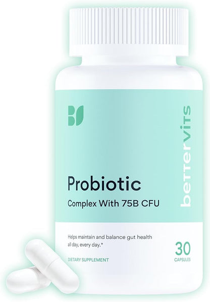 Bettervits Probiotics for Women & Men – 75 Billion CFU | Digestive Health and Gut Support Prebiotic | 14 Clinically Studied Strains with Vitamin B12, Lactobacillus and Inulin Fiber | 30 Capsules