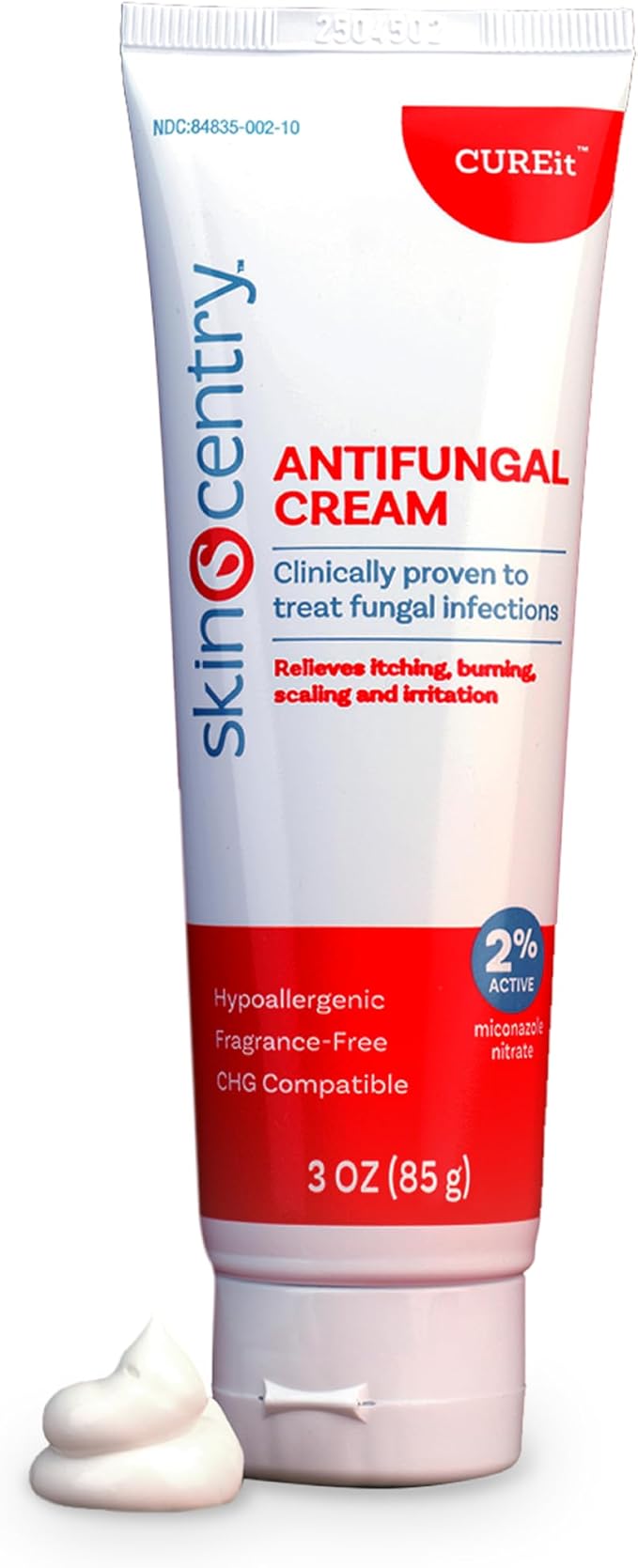 Antifungal Cream 2% Miconazole Nitrate, Treats Athlete's Foot, Jock Itch, Ringworm, Hydrating, Soothing, Non-Greasy Formula, Relieves Itching, Burning & Chafing, 3oz Tube