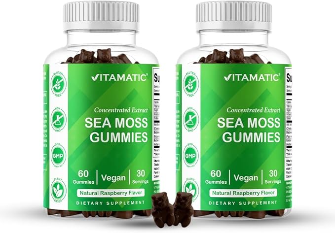 Vitamatic Irish Sea Moss Gummies with Bladderwrack & Burdock Root – Botanical Extract Supplement – Vegan, Non-GMO – 60 Count - 2 Pack (120 Count)
