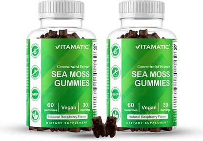 Vitamatic Irish Sea Moss Gummies with Bladderwrack & Burdock Root – Botanical Extract Supplement – Vegan, Non-GMO – 60 Count - 2 Pack (120 Count)