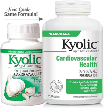 Kyolic Aged Garlic Extract Formula 100, Cardiovascular Health*, 200 Tablets.