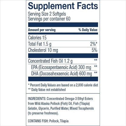 Wiley's Finest Wild Alaskan Fish Oil Prenatal DHA - 900mg EPA and DHA Omega-3s for Pregnant Women and Nursing Mothers - 120 Softgels (60 Prenatal Vitamin Servings)