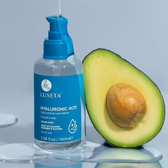 Luseta Hyaluronic Acid Moisturizing Hair Serum for Dry and Damaged Hair, Hair Oil Serum for Women Infused with Avocado Argan Oil and Shea Butter 3.38oz