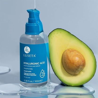 Luseta Hyaluronic Acid Moisturizing Hair Serum for Dry and Damaged Hair, Hair Oil Serum for Women Infused with Avocado Argan Oil and Shea Butter 3.38oz