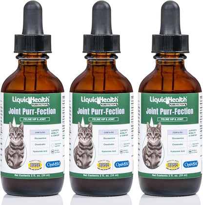 LIQUIDHEALTH Pets Liquid Cat Glucosamine Joint Purr-Fection - Hip & Joint Health Relief Support, Chondroitin Feline Droppers for Senior Older Adult Cats & Kittens - Made in the USA (3 Pack)