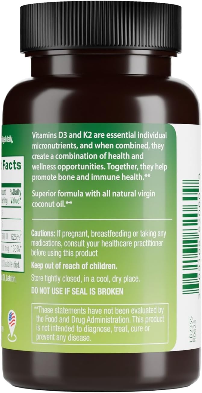 HealthA2Z® Vitamin D3 (2,000 IU) + K2 (MK-7) Made with Virgin Coconut Oil (Natural MCTs) - 90 Softgels (Pack of 1) - Helps Calcium Absorption for Bones, Teeth, Mood & Immune Health