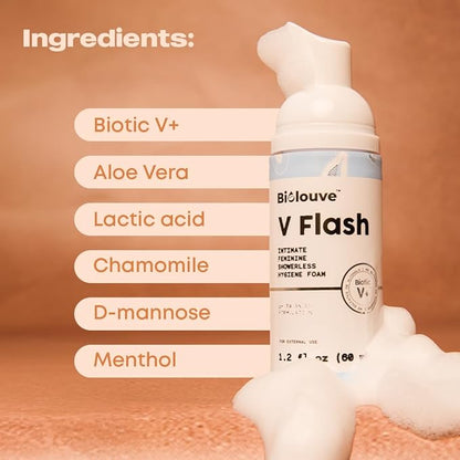V Flash Showerless Feminine Intimate Wash, pH Balanced, Hydrating, and Non-irritating (1.2oz)