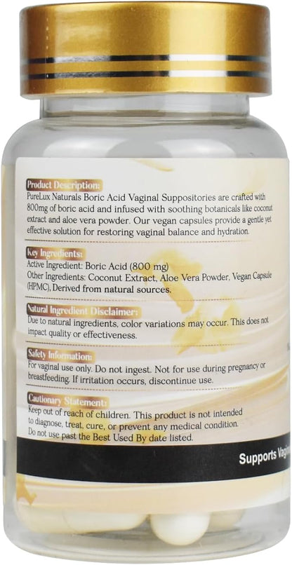 PureLux Boric Acid Feminine Wellness Support 800mg Size 000 30 Count Fragrance-Free Personal Care Formula
