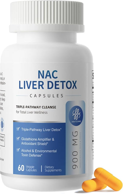 NAC Supplement 900 mg – Liver Cleanse Detox & Repair, Antioxidant & Cellular Health, Alcohol Defense Support – N-Acetyl Cysteine Capsules with Milk Thistle, Turmeric, Dandelion & Artichoke – 60 Count
