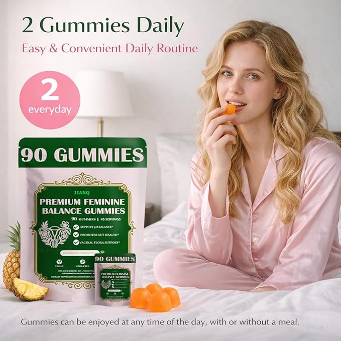 Premium Feminine Balance Gummies for Women - pH Balance Support & Vaginal Probiotic with Hawaiian Pineapple Flavor, Vegan, Gluten-Free – 90 Gummies (45 Servings)