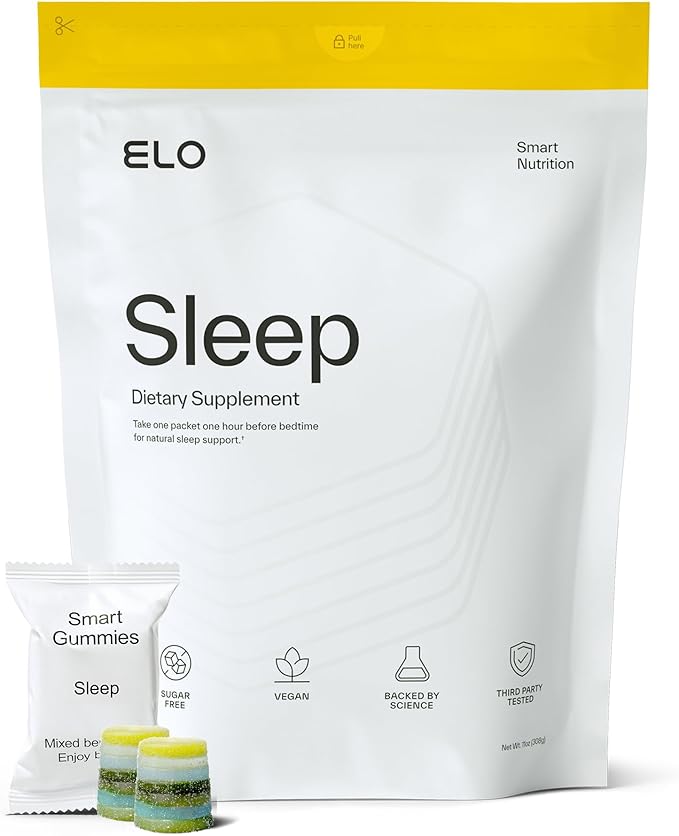 Elo Sleep Gummies for Deep Recovery & Restful Sleep | Magnesium, L-Theanine & Low-Dose Melatonin | Non-Groggy Formula, Wake Refreshed | Sugar-Free, Vegan, Non-GMO | 28 Servings