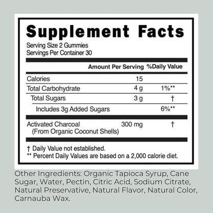 Activated Organic Charcoal Gummies for Kids and Adults, Digestive Health, Gas and Bloat Relief, Detox, Natural Berry Flavor, 60 Count