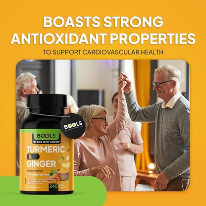Turmeric Curcumin Supplement with BioPerine & Ginger, Turmeric Curcumin with Black Pepper 1950mg for Max Absorption Joint Support- Non-GMO Turmeric Supplement, Vegan, 240 Capsules