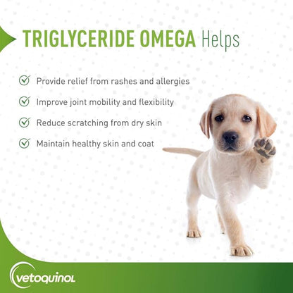 Vetoquinol Triglyceride Liquid Omega 3 Supplement for Dogs & Cats, Liquid Fish Oil Supplement w/EPA and DHA, Promotes Skin, Coat, Joint, & Immune Health, Omega 3 Fish Oil for Dogs & Cats, 8oz, 2 Pack