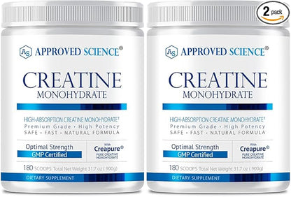 Approved Science Creatine Monohydrate Powder – with BioPerine – Supports Strength, Lean Muscle & Recovery – 5 g Per Serving – Unflavored Creatine Powder – Non-GMO, Vegan – 360 Servings (Pack of 2)