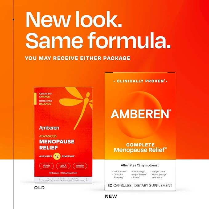Amberen Menopause Supplement for Women, 120 Capsules, Clinically Proven, Helps Support Hormone Balance, Helps Relieve 12 Menopause Symptoms: Hot Flashes, Night Sweats, Mood Swings and More