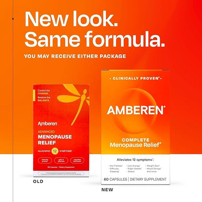 Amberen Menopause Supplement for Women, 180 Capsules, Clinically Proven, Helps Support Hormone Balance, Helps Relieve 12 Menopause Symptoms: Hot Flashes, Night Sweats, Mood Swings and More