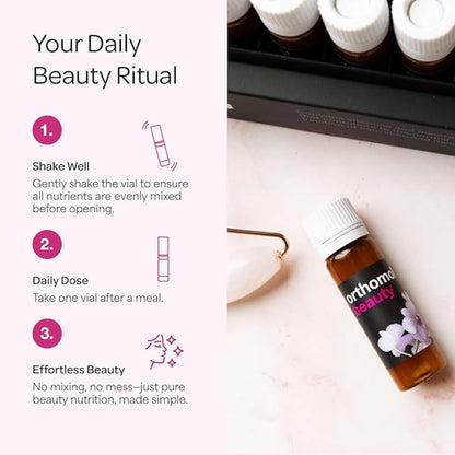 Orthomol Beauty Vial - Liquid Women's Beauty Supplement with Collagen Hydrolysate, Hyaluronic Acid, and Coenzyme Q10 for Hair, Skin, and Nail Health