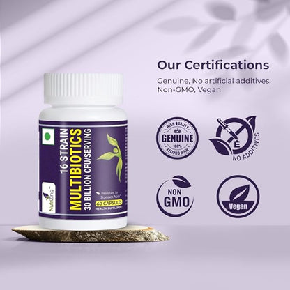 NutriZing Vegan Probiotics for Digestive Health - 30 Billion CFU & 16 strains - Bifidobacterium & Lactobacillus Probiotics for Men & Women - Delayed Release Probiotic Gut Health Supplement