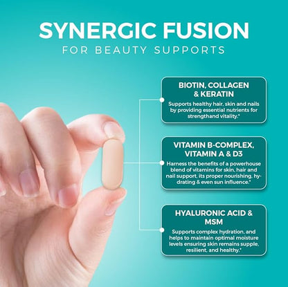 Hyaluronic Acid Supplement, Natural Skin Hydration, Advanced Joint Support and Mobility Booster, Type II Hydrolyzed Collagen, Turmeric, Glucosamine, Chondroitin, 30Caplets