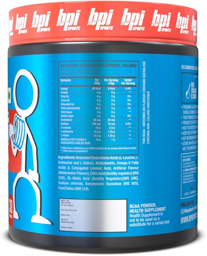 BPI Sports Best BCAA Powder - Muscle Recovery Support - Branched Chain Amino Acids | Building Blocks of Protein and Muscle - Post Workout Recovery – Hydration - Watermelon Ice, 30 Servings