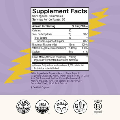 Host Defense Cosmic Focus Grateful Dead Gummies - Mushroom Gummies with Lion’s Mane, B12 & Niacin - Supports Focus, Memory, Brain Function & Mental Energy (30 Servings)