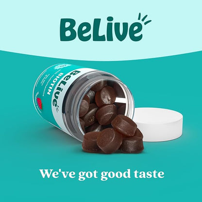 BeLive Biotin Gummies - Skin, Nails & Hair Vitamins with A, C, D, E, B12, Zinc, Folate & Inositol, Biotin Supplement for Anti-Aging, Energy & Collagen Boost, Multivitamin Gummies - Strawberry | 5-Pack