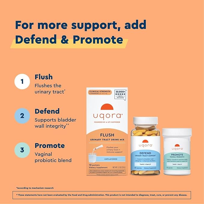 Uqora Flush - Urinary Tract* with D-Mannose, Vitamin C, Vitamin B6, Potassium, Magnesium & Calcium - Gluten-Free & Vegan - Unflavored - 10 Packets (1 Pack)