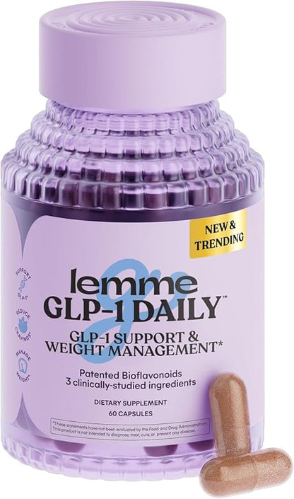 Lemme GLP-1 Daily Support, Clinically Studied Ingredients to Reduce Hunger & Cravings, Promote GLP-1 Production, Support Fat Loss and Weight Management, 1 Month Supply (60 Capsules)