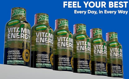 Vitamin Energy Immune+ Extra Strength Energy Shot Army Orange 10 Pack, 260mg Natural Caffeine, B-Vitamins, Citicoline, Green Tea, Immunity & Focus Support, Zero Sugar, Gluten-Free 1.93 fl oz