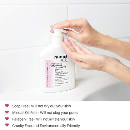 Numis Med Feminine Intimate pH Balanced Daily Wash for Sensitive Skin, Pregnant Women and Cleanliness During Menstrual Period, Dermatologist Tested, 200 ml (Original)