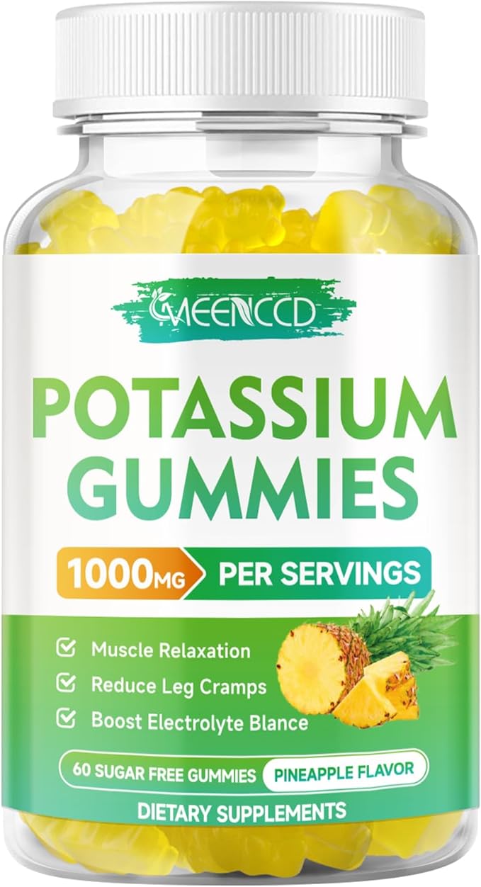 Potassium Citrate Gummies 1000mg, High Potency Potassium Supplement Gummies for Adults Women & Men, Support Muscle Health, Sugar-Free, Pineapple Flavor, 60 Count